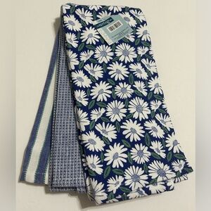 NEW Hobby Lobby Blue Floral & Stripe Kitchen Dish Towels Cotton 15”X25” Set of 3